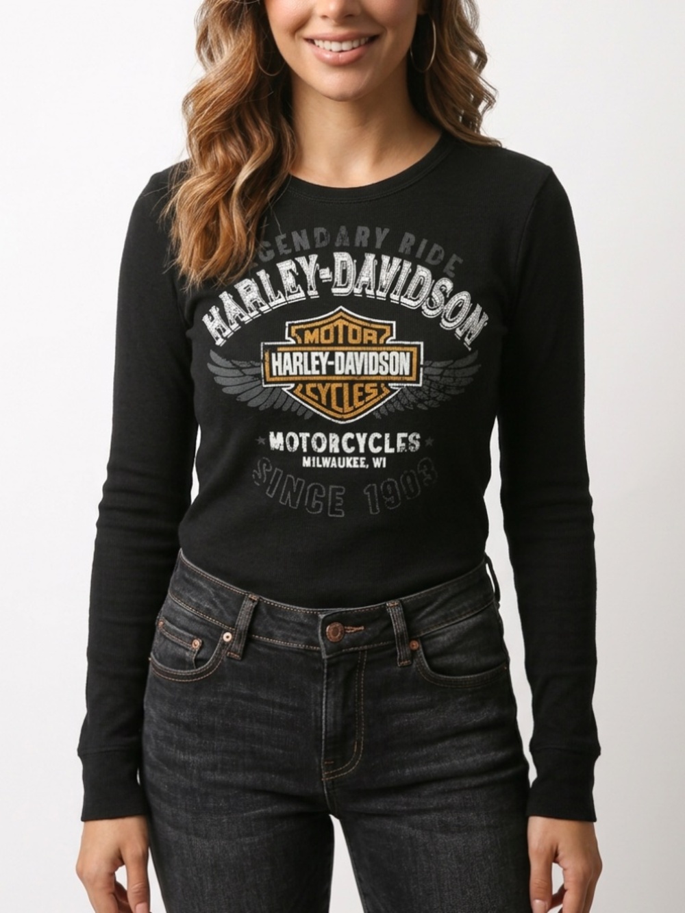 HARLEY-DAVIDSON • Legendary Ride Black Long Sleeve Graphic Tee Twin Cities, MN L